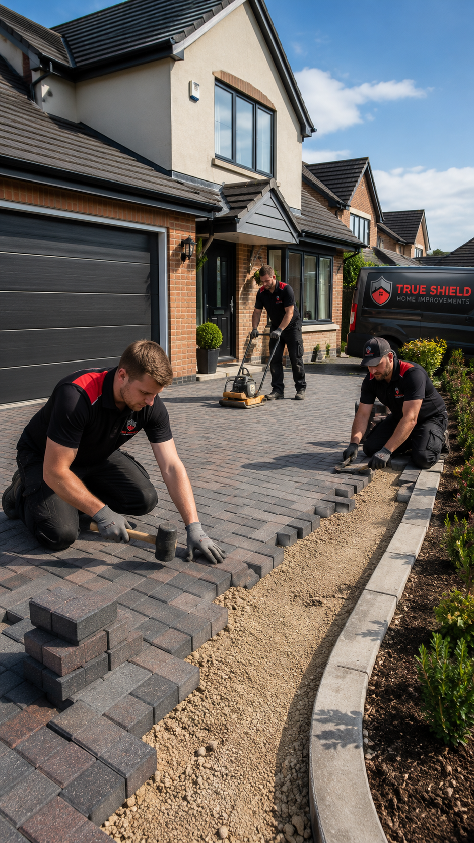 True Shield driveway installers laying a new block paving driveway in Kent