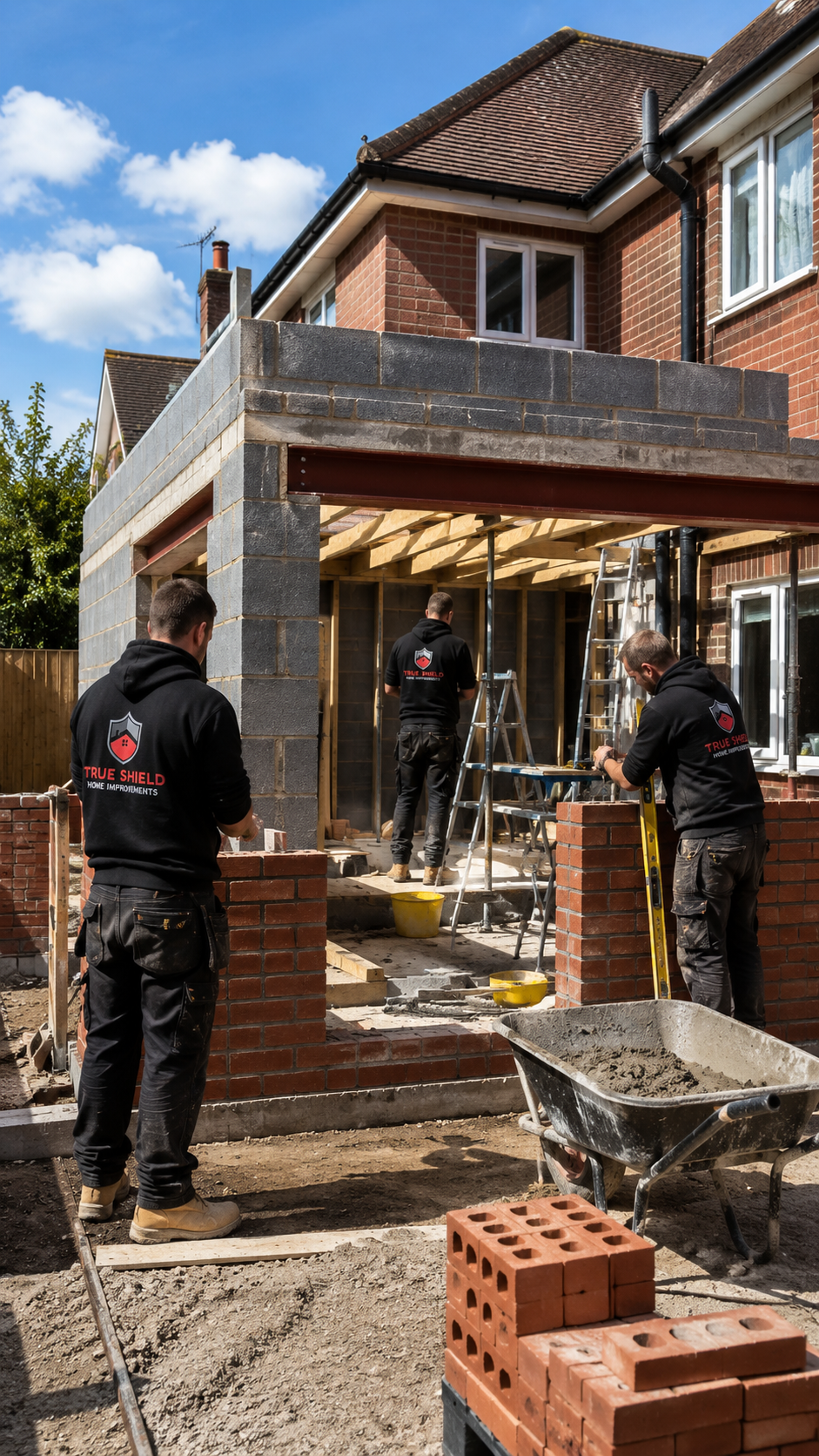 True Shield builders constructing a residential house extension in Kent