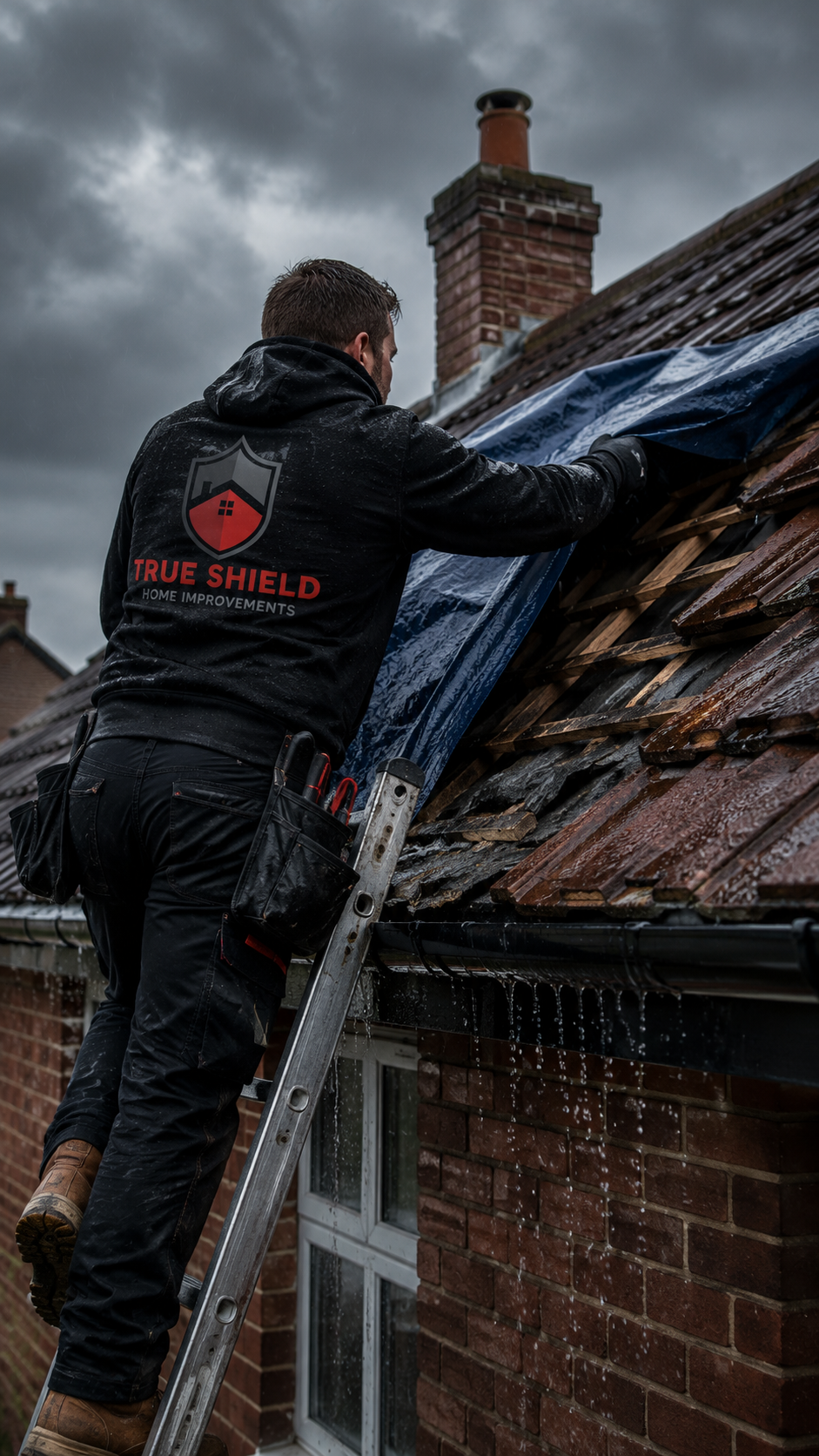 True Shield roofer carrying out an urgent emergency roof repair in Kent
